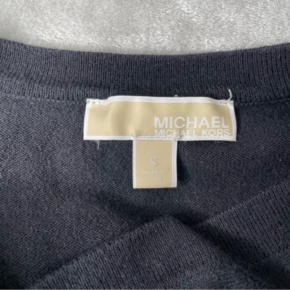 Michael Kors Black Longline Button Down Cardigan with Peek a Boo V-Neck Collar S - Picture 6 of 8